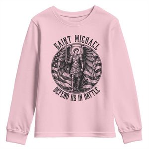 Saint Michael Defend Us In Battle Youth Sweatshirt American Flag Patriotic TS12 Light Pink Print Your Wear