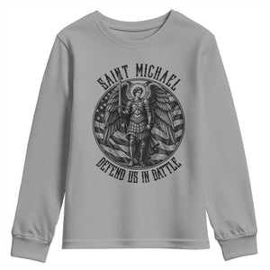 Saint Michael Defend Us In Battle Youth Sweatshirt American Flag Patriotic TS12 Sport Gray Print Your Wear