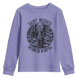 Saint Michael Defend Us In Battle Youth Sweatshirt American Flag Patriotic TS12 Violet Print Your Wear