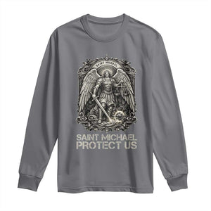 St Michael The Archangel Protect Us Long Sleeve Shirt Christian Faith Gift TS12 Charcoal Print Your Wear