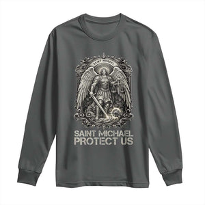 St Michael The Archangel Protect Us Long Sleeve Shirt Christian Faith Gift TS12 Dark Heather Print Your Wear