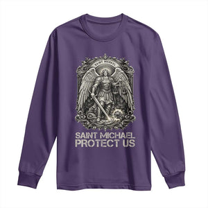 St Michael The Archangel Protect Us Long Sleeve Shirt Christian Faith Gift TS12 Purple Print Your Wear