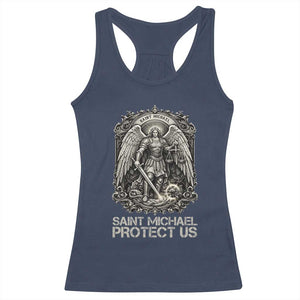 St Michael The Archangel Protect Us Racerback Tank Top Christian Faith Gift TS12 Navy Print Your Wear