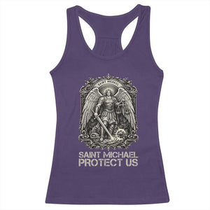 St Michael The Archangel Protect Us Racerback Tank Top Christian Faith Gift TS12 Purple Print Your Wear
