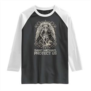St Michael The Archangel Protect Us Raglan Shirt Christian Faith Gift TS12 Black White Print Your Wear