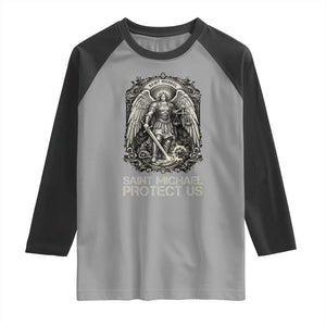 St Michael The Archangel Protect Us Raglan Shirt Christian Faith Gift TS12 Sport Gray Black Print Your Wear