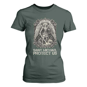 St Michael The Archangel Protect Us T Shirt For Women Christian Faith Gift TS12 Dark Forest Green Print Your Wear