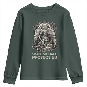 St Michael The Archangel Protect Us Youth Sweatshirt Christian Faith Gift TS12 Dark Forest Green Print Your Wear