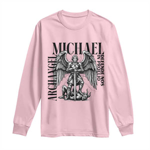 Saint Michael Archangel Defende Nos In Proelio Long Sleeve Shirt Christian Faith Gift TS12 Light Pink Print Your Wear
