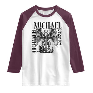 Saint Michael Archangel Defende Nos In Proelio Raglan Shirt Christian Faith Gift TS12 White Maroon Print Your Wear
