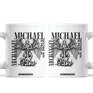 Saint Michael Archangel Defende Nos In Proelio Coffee Mug Christian Faith Gift TS12 White Print Your Wear
