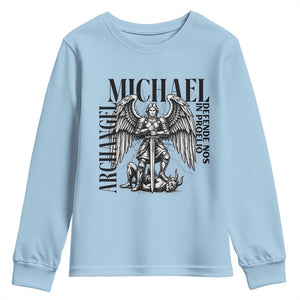 Saint Michael Archangel Defende Nos In Proelio Youth Sweatshirt Christian Faith Gift TS12 Light Blue Print Your Wear