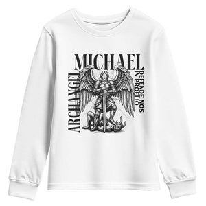 Saint Michael Archangel Defende Nos In Proelio Youth Sweatshirt Christian Faith Gift TS12 White Print Your Wear