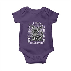 Saint Michael Defend Us In Battle Baby Onesie Catholic Protection Gift TS12 Purple Print Your Wear