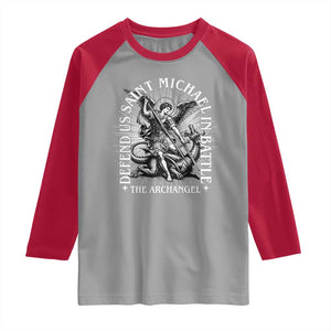Saint Michael Defend Us In Battle Raglan Shirt Catholic Protection Gift TS12 Sport Gray Red Print Your Wear