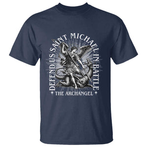 Saint Michael Defend Us In Battle T Shirt Catholic Protection Gift TS12 Navy Print Your Wear