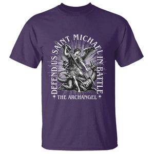 Saint Michael Defend Us In Battle T Shirt Catholic Protection Gift TS12 Purple Print Your Wear