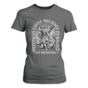 Saint Michael Defend Us In Battle T Shirt For Women Catholic Protection Gift TS12 Dark Heather Print Your Wear