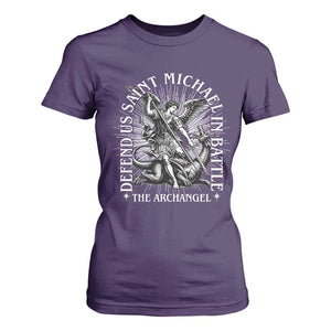 Saint Michael Defend Us In Battle T Shirt For Women Catholic Protection Gift TS12 Purple Print Your Wear