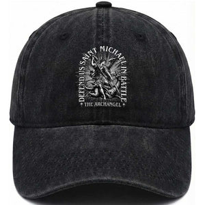 Saint Michael Defend Us In Battle Washed Cotton Baseball Cap Catholic Protection Gift TS12 Print Your Wear