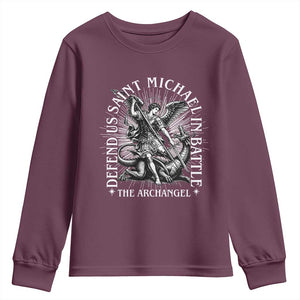 Saint Michael Defend Us In Battle Youth Sweatshirt Catholic Protection Gift TS12 Maroon Print Your Wear