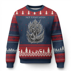 Not Today Satan Ugly Christmas Sweater Saint Michael Fights Evil TS12 Navy Red Print Your Wear