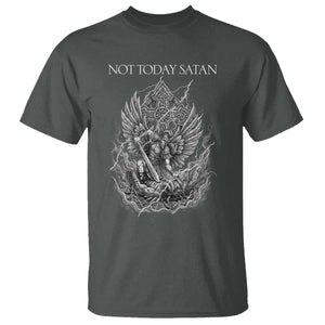 Not Today Satan T Shirt - Saint Michael Fights Evil Christian Faith Spiritual Warfare Tee TS12 Dark Heather Print Your Wear