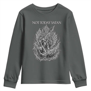 Not Today Satan Youth Sweatshirt Saint Michael Fights Evil TS12 Dark Heather Print Your Wear