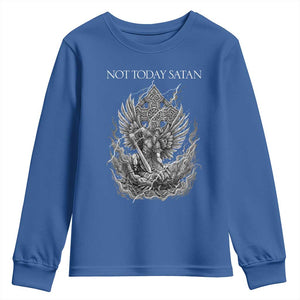 Not Today Satan Youth Sweatshirt Saint Michael Fights Evil TS12 Royal Blue Print Your Wear
