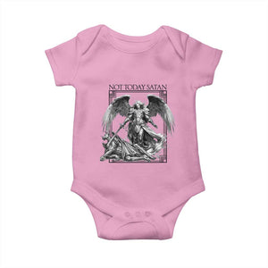 Funny Saint Michael Defeating Satan Baby Onesie Not Today Satan TS12 Light Pink Print Your Wear