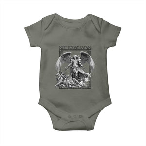 Funny Saint Michael Defeating Satan Baby Onesie Not Today Satan TS12 Military Green Print Your Wear