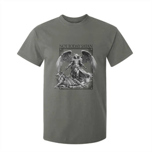 Funny Saint Michael Defeating Satan T Shirt For Kid Not Today Satan TS12 Military Green Print Your Wear