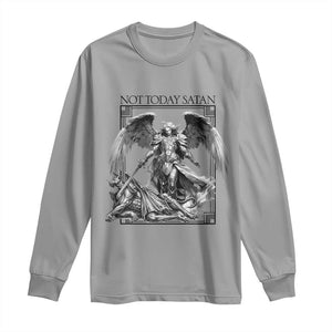 Funny Saint Michael Defeating Satan Long Sleeve Shirt Not Today Satan TS12 Sport Gray Print Your Wear