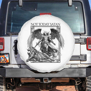 Funny Saint Michael Defeating Satan Spare Tire Cover Not Today Satan TS12 No hole White Print Your Wear