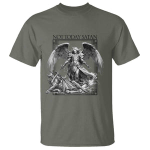 Funny Saint Michael Defeating Satan T Shirt Not Today Satan TS12 Military Green Print Your Wear