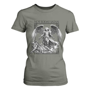 Funny Saint Michael Defeating Satan T Shirt For Women Not Today Satan TS12 Military Green Print Your Wear