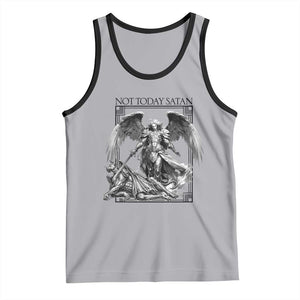 Funny Saint Michael Defeating Satan Tank Top Not Today Satan TS12 Athletic Heather Black Print Your Wear