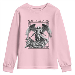 Funny Saint Michael Defeating Satan Youth Sweatshirt Not Today Satan TS12 Light Pink Print Your Wear