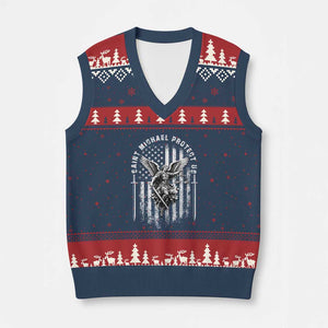 Vintage Saint Michael Archangel Protect Us Prayer V-Neck Knit Sweater Vest TS12 Navy Red Print Your Wear
