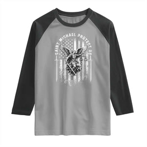 Vintage Saint Michael Archangel Protect Us Prayer Raglan Shirt TS12 Sport Gray Black Print Your Wear