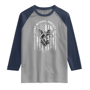 Vintage Saint Michael Archangel Protect Us Prayer Raglan Shirt TS12 Sport Gray Navy Print Your Wear