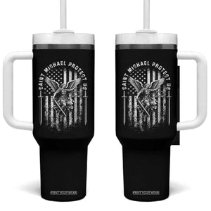 Vintage Saint Michael Archangel Protect Us Prayer Tumbler With Handle TS12 One Size: 40 oz Black Print Your Wear