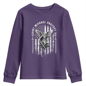 Vintage Saint Michael Archangel Protect Us Prayer Youth Sweatshirt TS12 Purple Print Your Wear