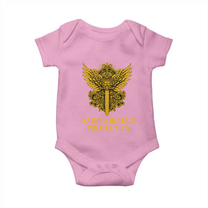 Vintage Catholic Saint Michael Protect Us Baby Onesie Religious Gift TS12 Light Pink Print Your Wear