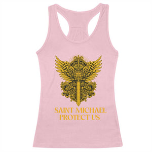 Vintage Catholic Saint Michael Protect Us Racerback Tank Top Religious Gift TS12 Light Pink Print Your Wear