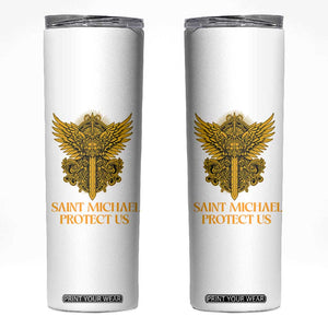 Vintage Catholic Saint Michael Protect Us Skinny Tumbler Religious Gift TS12 White Print Your Wear