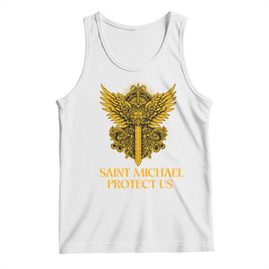 Vintage Catholic Saint Michael Protect Us Tank Top Religious Gift TS12 White Print Your Wear