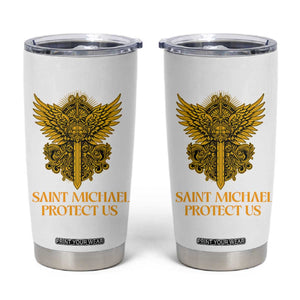 Vintage Catholic Saint Michael Protect Us Tumbler Cup Religious Gift TS12 White Print Your Wear