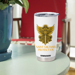 Vintage Catholic Saint Michael Protect Us Tumbler Cup Religious Gift TS12 Print Your Wear