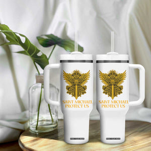 Vintage Catholic Saint Michael Protect Us Tumbler With Handle Religious Gift TS12 Print Your Wear